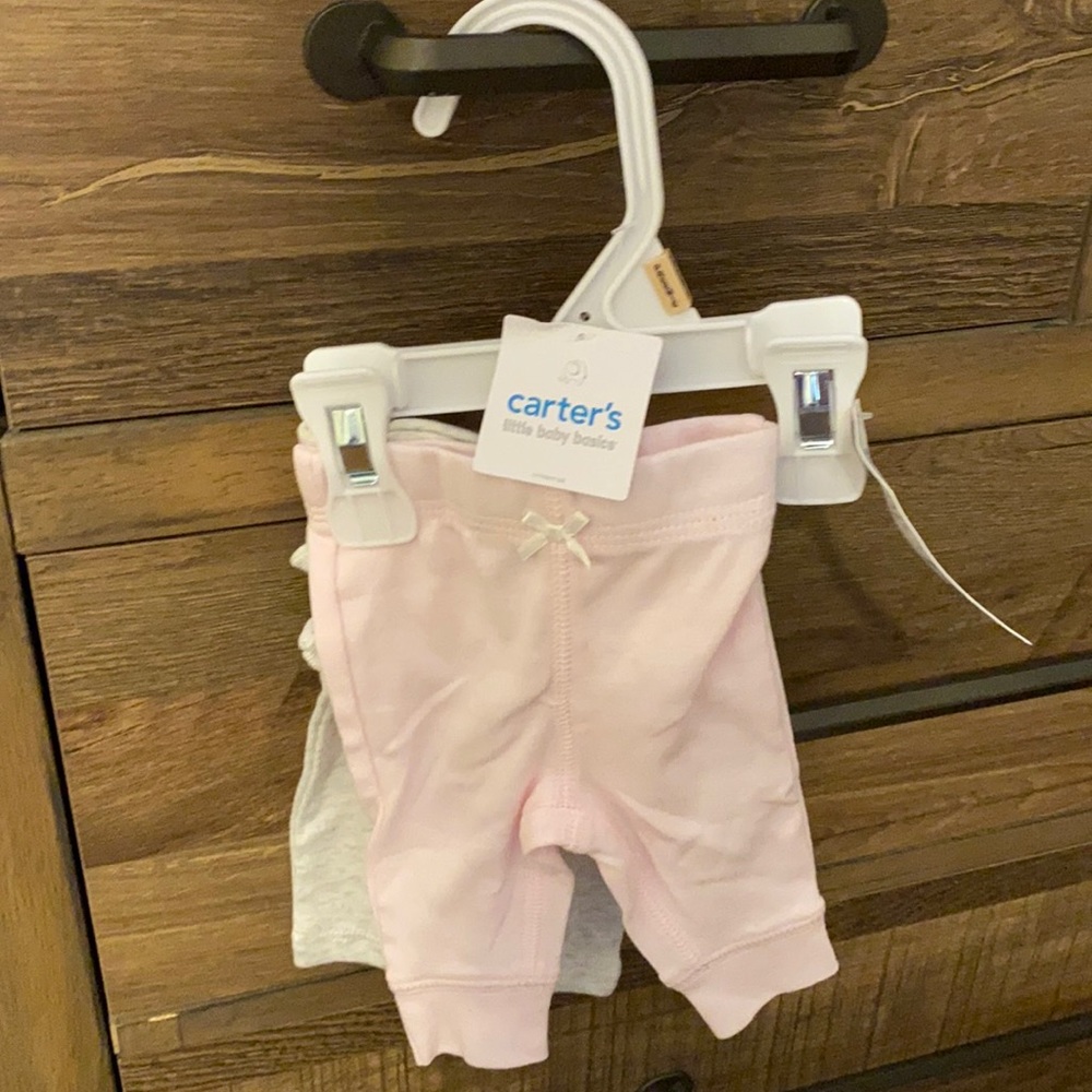 Preemie set of pants pink and gray